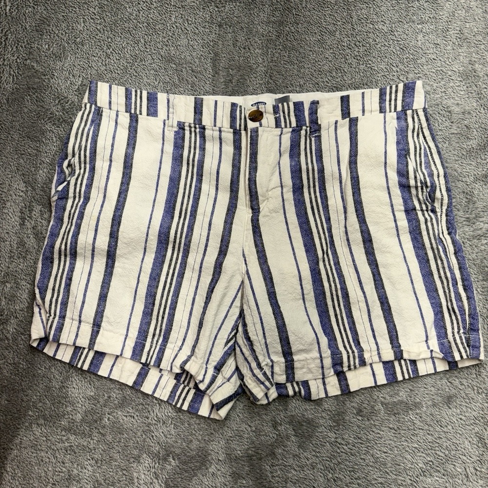 Old Navy Womens 10 Shorts‎ Blue White Stripe Linen Blend Mid Rise Casual Summer